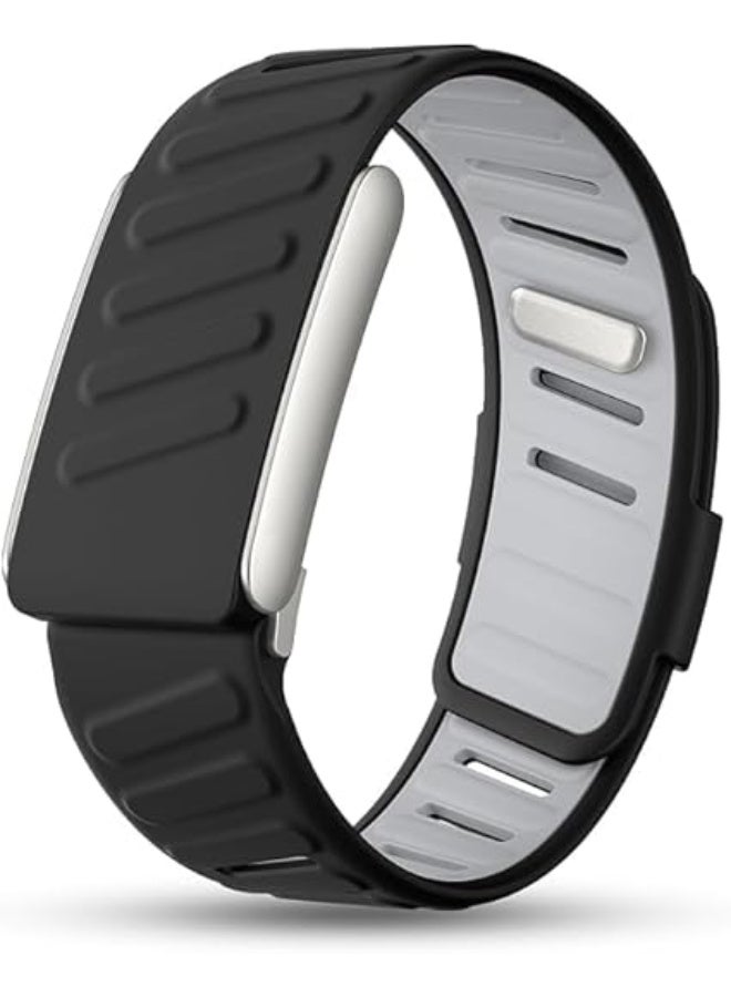 Sports Band Strap Compatible with Whoop 4.0 Devices – ECG Compatiblity, Silicone Waterproof Design, Sweatproof Strap with U-Shape include Connector (Black Grey Silver Metal) - Image 1