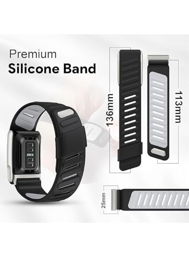 Sports Band Strap Compatible with Whoop 4.0 Devices – ECG Compatiblity, Silicone Waterproof Design, Sweatproof Strap with U-Shape include Connector (Black Grey Silver Metal) - Image 2