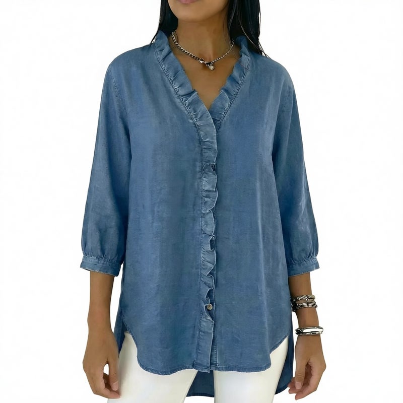 Women's Casual V-Neck Ruffle Blouse Top - Image 3