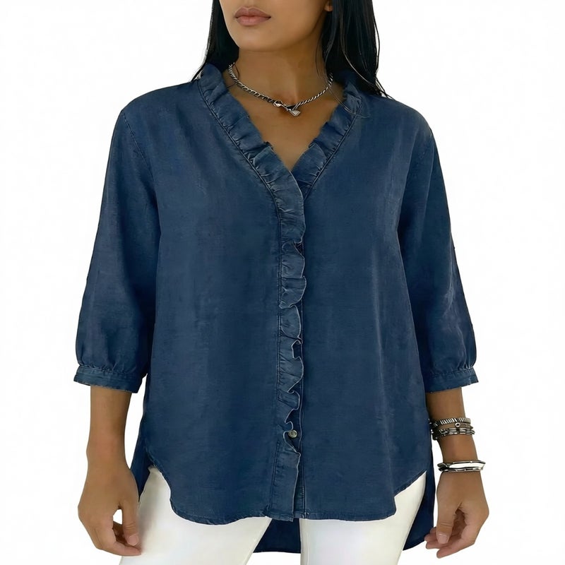 Women's Casual V-Neck Ruffle Blouse Top - Image 4