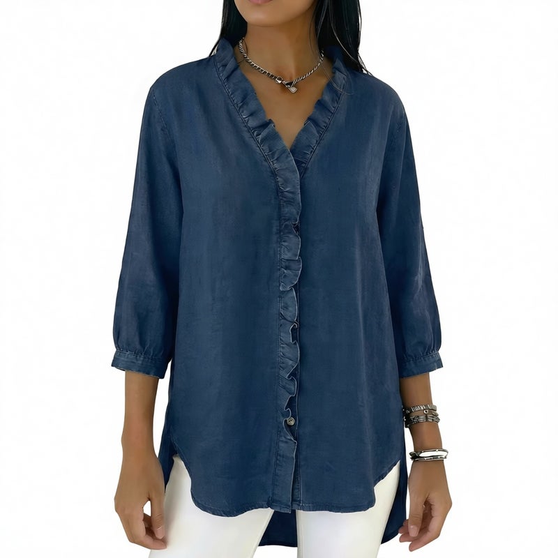 Women's Casual V-Neck Ruffle Blouse Top - Image 1