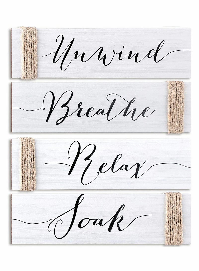 Barakah 4PACK 12.6X4INCH Family Rustic Wooden Signs Farmhouse Wall Sign Funny Bathroom Art Wood Plaque Entryway Home Decoration for Bedroom Living Room Office House Decor - Image 1