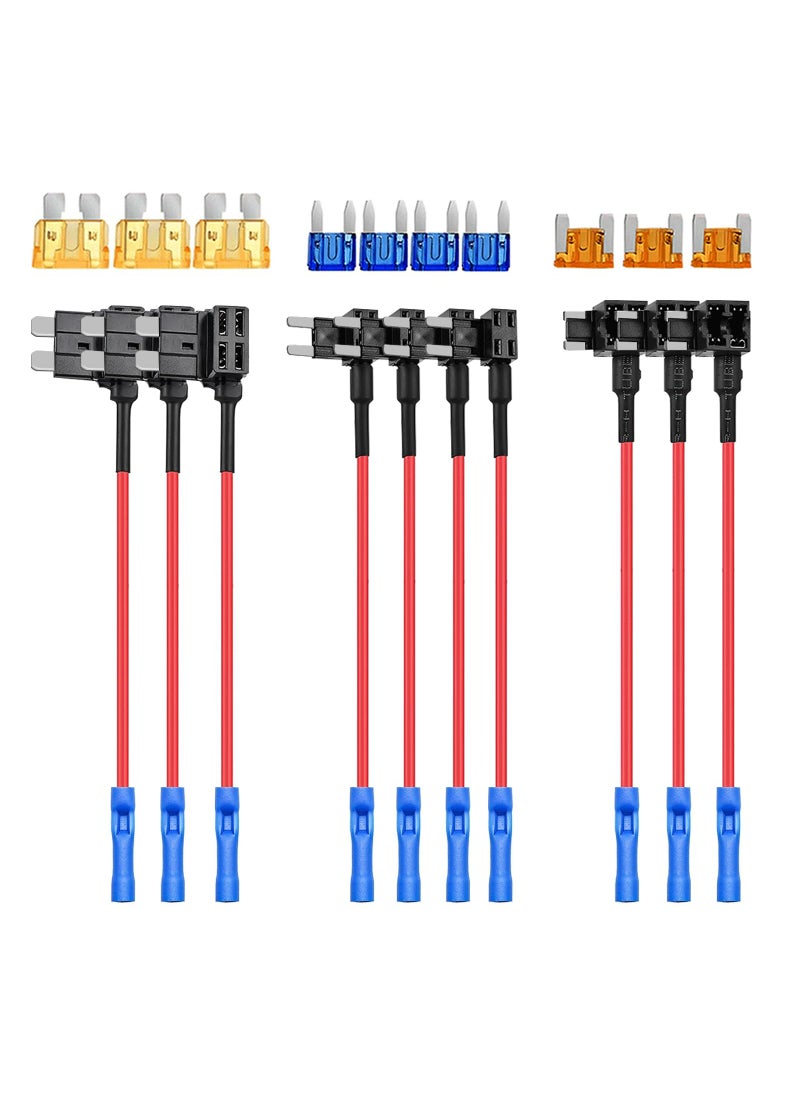 Nilight Nilight - 50040R 12V Car Add-a-Circuit Fuse Adapter with Standard and Mini TAP Profile TAP Blade Fuse for Cars Trucks Boats, 10 Pack Fuse Holder-3 types, 2 Years Warranty,Blue, Red, Black  - Image 1