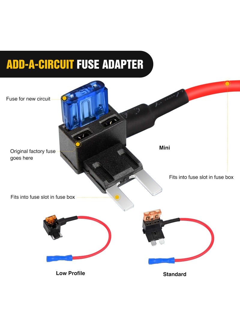 Nilight Nilight - 50040R 12V Car Add-a-Circuit Fuse Adapter with Standard and Mini TAP Profile TAP Blade Fuse for Cars Trucks Boats, 10 Pack Fuse Holder-3 types, 2 Years Warranty,Blue, Red, Black  - Image 2