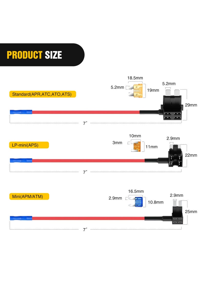 Nilight Nilight - 50040R 12V Car Add-a-Circuit Fuse Adapter with Standard and Mini TAP Profile TAP Blade Fuse for Cars Trucks Boats, 10 Pack Fuse Holder-3 types, 2 Years Warranty,Blue, Red, Black  - Image 4