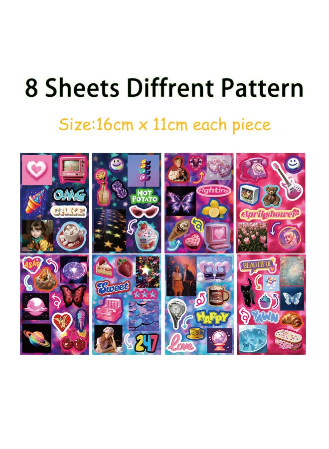 8 Retro Y2g Stickers Cute Artistic Contrast Color Stickers Diy Hand Account Water Cup Notebook Phone Case Stickers