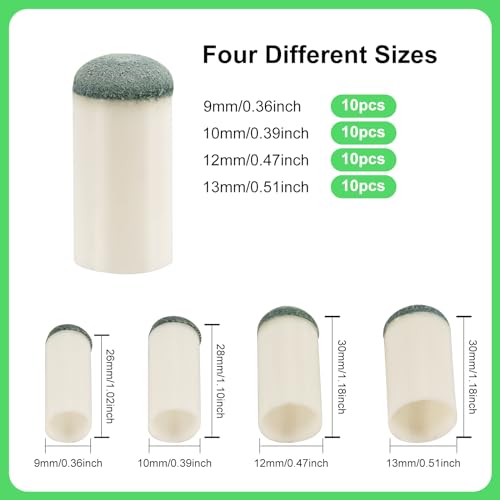 XIHIRCD 40pcs Slip On Pool Cue Tips, 4 Sizes Pool Stick Tips No Glue or Tool Required Billiard Cue Tips Replacement 9mm, 10mm, 12mm, 13mm Billiard Stick Tips for Snooker and Pool Cues - Image 2
