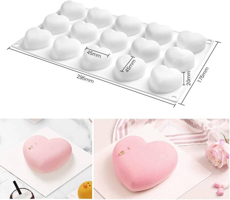mostsom 15 Grid Heart Shaped Silicone Molds Cake Chocolate Mold Silicone Baking Pan Mold for DIY Cake Mousse Dessert Mould for Candy Fondant Ice Cream Soap Cupcake Cheesecake Jelly (Heart D) - Image 2