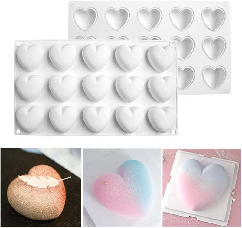 mostsom 15 Grid Heart Shaped Silicone Molds Cake Chocolate Mold Silicone Baking Pan Mold for DIY Cake Mousse Dessert Mould for Candy Fondant Ice Cream Soap Cupcake Cheesecake Jelly (Heart D) - Image 1