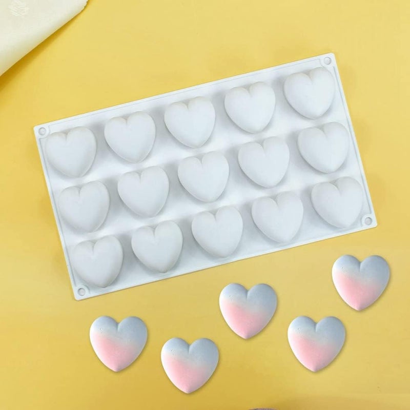 mostsom 15 Grid Heart Shaped Silicone Molds Cake Chocolate Mold Silicone Baking Pan Mold for DIY Cake Mousse Dessert Mould for Candy Fondant Ice Cream Soap Cupcake Cheesecake Jelly (Heart D) - Image 3