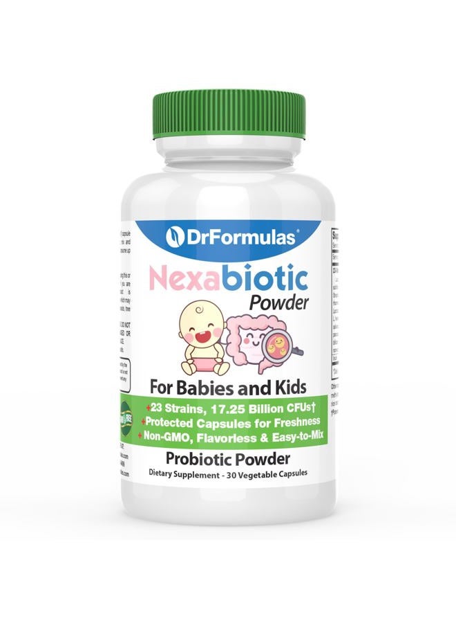 DrFormulas مسحوق بروبيوتيك نيكسا بايوتيك للأطفال والرضع والأطفال مع ساكاروميسيس بولاردي، ل. أسيودوفيلوس، ب. إنفانتيس أفضل من ماء الغريب أو قطرات الأطفال، 30 حصة - Image 1