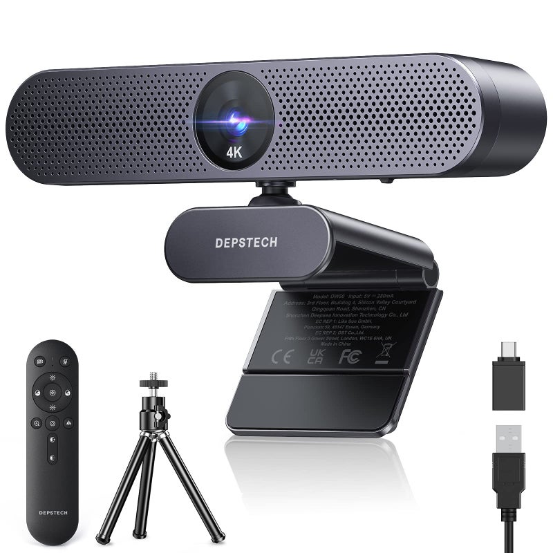 DEPSTECH Webcam 4K, Zoomable Webcam with Microphone and Remote, Equipped with Sony Sensor, 3X Digital Zoom, Noise-Canceling Mics, Auto-Focus Computer Camera for PC/Mac/Laptop/Zoom/Teams/OBS/Google - Image 1