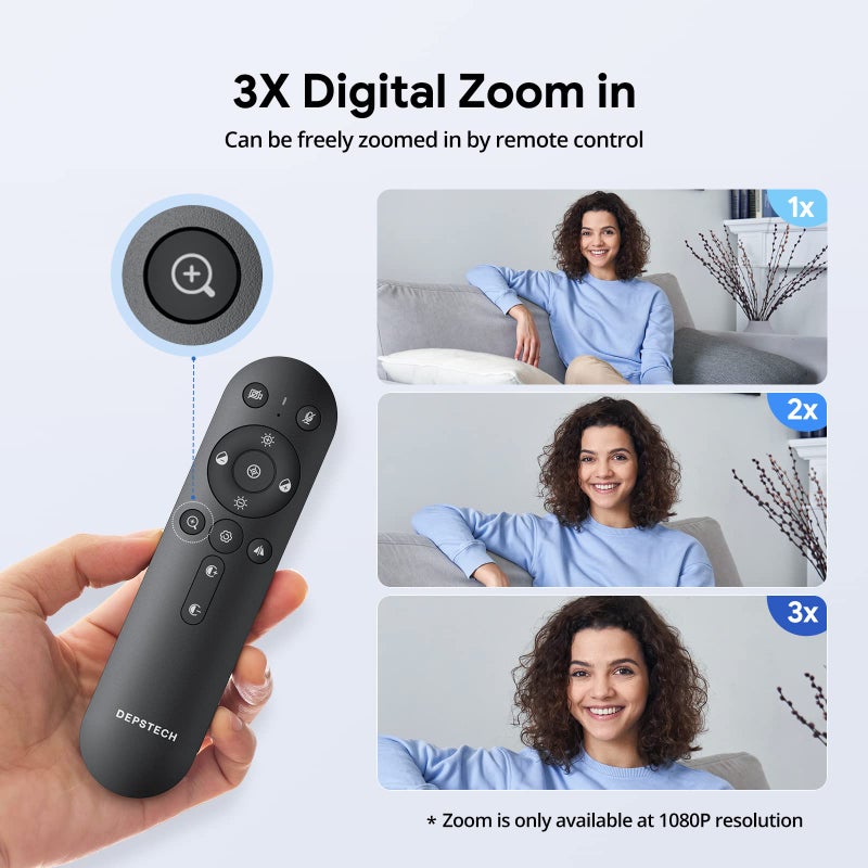 DEPSTECH Webcam 4K, Zoomable Webcam with Microphone and Remote, Equipped with Sony Sensor, 3X Digital Zoom, Noise-Canceling Mics, Auto-Focus Computer Camera for PC/Mac/Laptop/Zoom/Teams/OBS/Google - Image 4