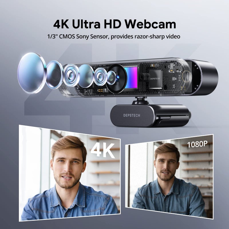 DEPSTECH Webcam 4K, Zoomable Webcam with Microphone and Remote, Equipped with Sony Sensor, 3X Digital Zoom, Noise-Canceling Mics, Auto-Focus Computer Camera for PC/Mac/Laptop/Zoom/Teams/OBS/Google - Image 2