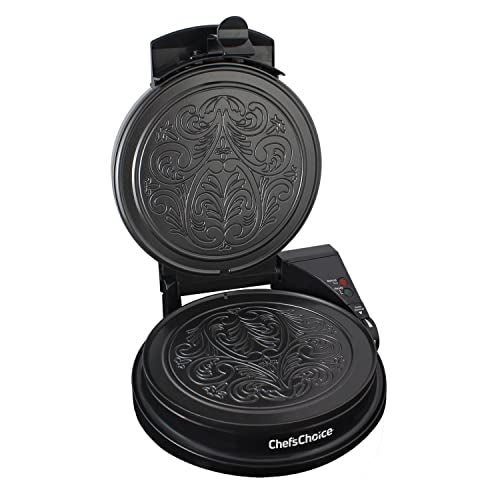 Chef's Choice Chef'sChoice KrumKake Maker Features Nonstick Surface and Instant Heat Recovery with Temperature Control and Ready Light To Make 6-Inch Cookies, Ready and Baking Lights With Roller, 1050-Watts, Silver - Image 1