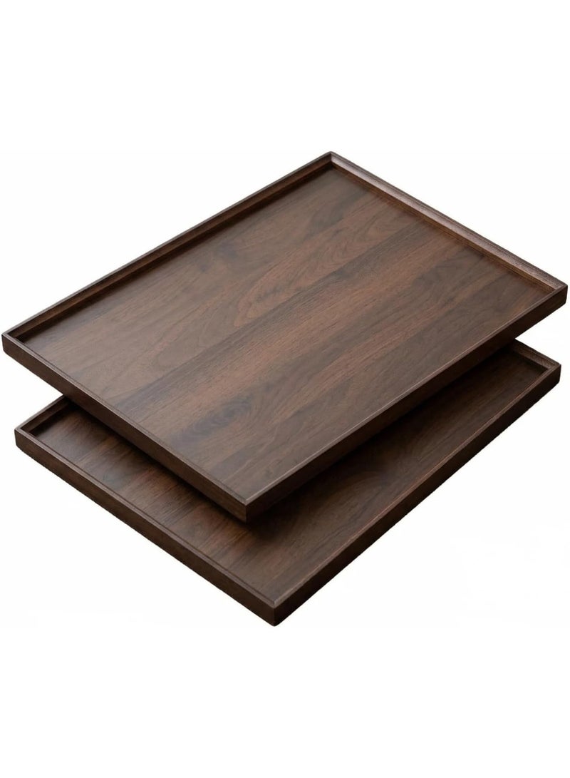 2 PCS Large Walnut Wood Serving Tray,Wooden Decorative Serving Tray for Coffee Table and Home Decor tray for Lunch, Dinner, Appetizers, Patio, Kitchen, Coffee Table, BBQ, Party - Image 1