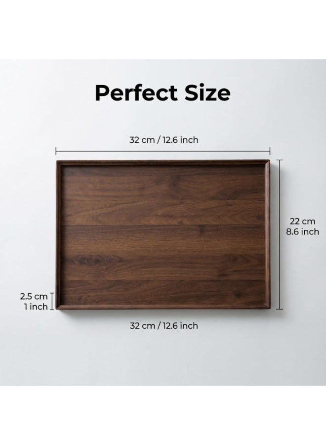 2 PCS Large Walnut Wood Serving Tray,Wooden Decorative Serving Tray for Coffee Table and Home Decor tray for Lunch, Dinner, Appetizers, Patio, Kitchen, Coffee Table, BBQ, Party - Image 2