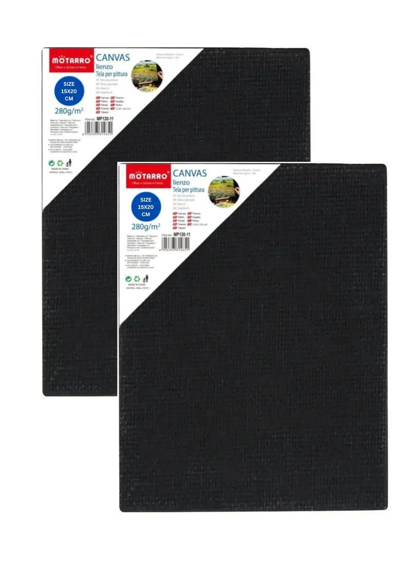 MOTARRO Canvas Black,15X20 CM 100% Cotton Primed Acid-Free Stretched Black canvas for Painting, Art Supplies for Acrylic Pouring, Oil Painting and Watercolor Paints (Pack to 2)  - Image 1
