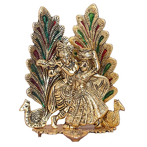 KridayKraft Radha Krishna Metal Statue with Diya for Pooja, Peacock Design Decor Your Home,Office,Religious Showpiece Figurines,God Idol Gift Article... - Image 5