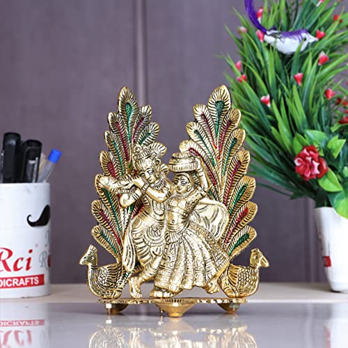 KridayKraft Radha Krishna Metal Statue with Diya for Pooja, Peacock Design Decor Your Home,Office,Religious Showpiece Figurines,God Idol Gift Article... - Image 4