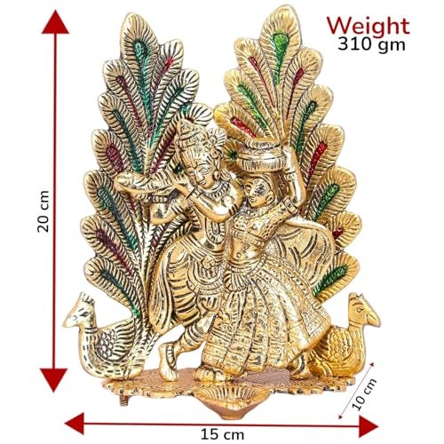 KridayKraft Radha Krishna Metal Statue with Diya for Pooja, Peacock Design Decor Your Home,Office,Religious Showpiece Figurines,God Idol Gift Article... - Image 3