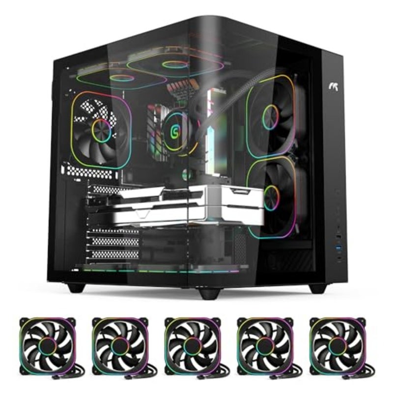 Curvo Mini Curved Tempered Glass ATX/M-ATX/ITX Gaming PC Case with 6 ARGB Case Fans, Supports 240mm Liquid Cooler, VGA Length Up to 330MM, Type-C, USB3.0, 2SSD Slots Gaming Computer Case - Image 1