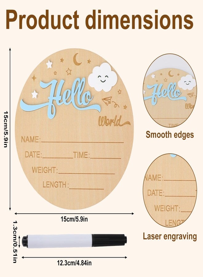 Penitue Newborn Welcome Signs, 5.9in Round Wooden Moon Clouds Hello World Newborn Birth Announcement Sign Photo Props Baby Arrival Board Name Plaque for Babies Shower Hospital Nursery - Image 2