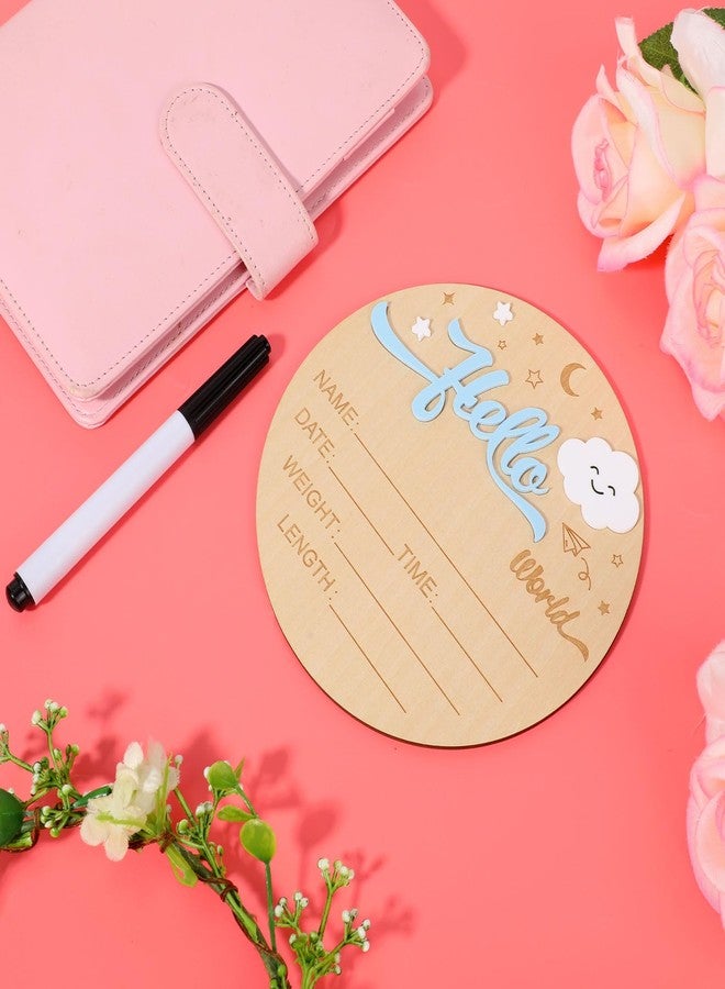 Penitue Newborn Welcome Signs, 5.9in Round Wooden Moon Clouds Hello World Newborn Birth Announcement Sign Photo Props Baby Arrival Board Name Plaque for Babies Shower Hospital Nursery - Image 3