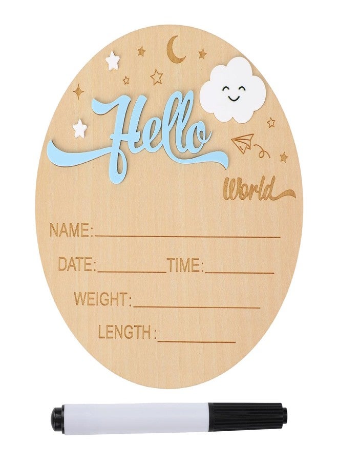 Penitue Newborn Welcome Signs, 5.9in Round Wooden Moon Clouds Hello World Newborn Birth Announcement Sign Photo Props Baby Arrival Board Name Plaque for Babies Shower Hospital Nursery - Image 1