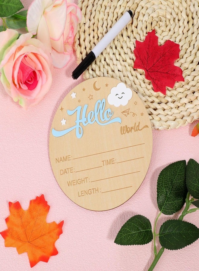 Penitue Newborn Welcome Signs, 5.9in Round Wooden Moon Clouds Hello World Newborn Birth Announcement Sign Photo Props Baby Arrival Board Name Plaque for Babies Shower Hospital Nursery - Image 4