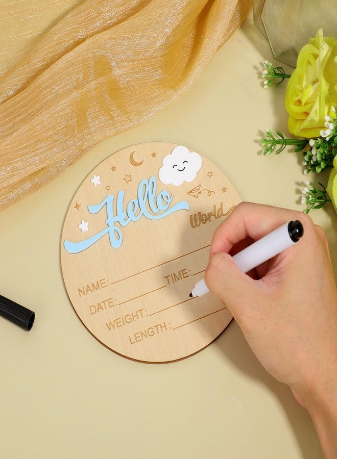 Penitue Newborn Welcome Signs, 5.9in Round Wooden Moon Clouds Hello World Newborn Birth Announcement Sign Photo Props Baby Arrival Board Name Plaque for Babies Shower Hospital Nursery - Image 5