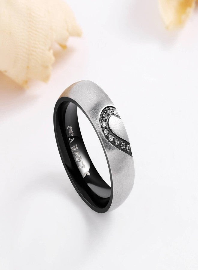 ANAZOZ His & Hers Real Love Heart Promise Ring Stainless Steel Couples Wedding Engagement Bands Top Ring, 6mm 10 Black - Image 2