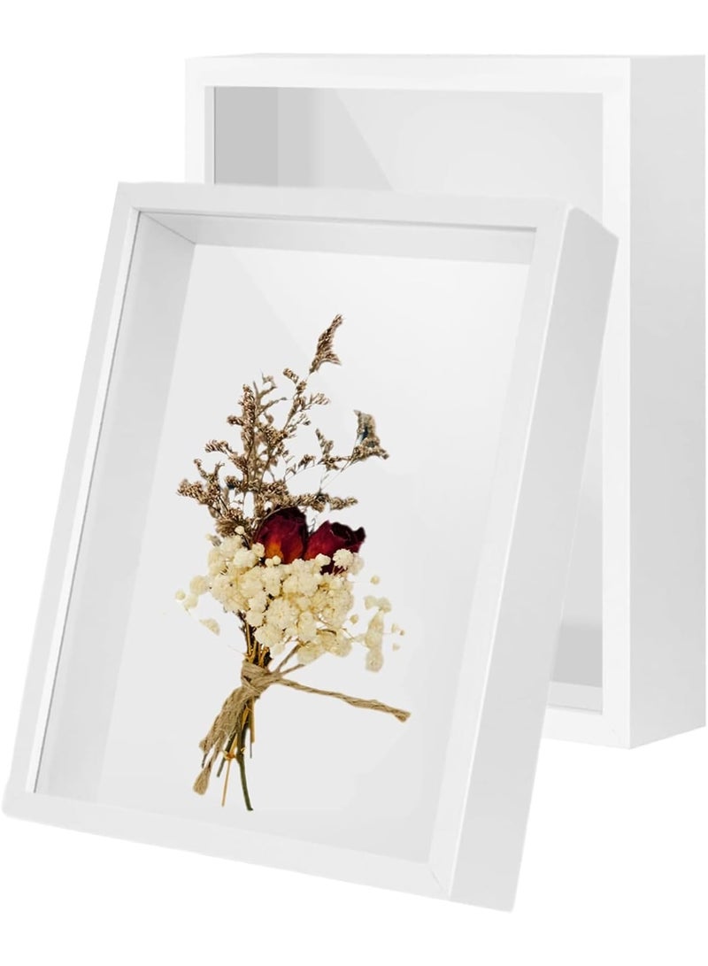 SYOSI Shadow Box Frame, 3D Deep Display Frame 4x6 Wood Picture Box with HD Glass for Flowers Photos Tickets and Pet Keepsakes, Memory Display Case for Baby or Wedding Decoration White 2 Pack - Image 1