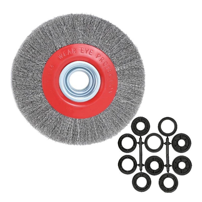 OSFTBVT 8in Bench Wire Wheel Brush for Bench Grinder Coarse Crimped Steel Wire 0.012" with 1/2" 5/8" 3/4" 7/8" 1"(5sets) Spacer Arbors - 1pack - Image 1