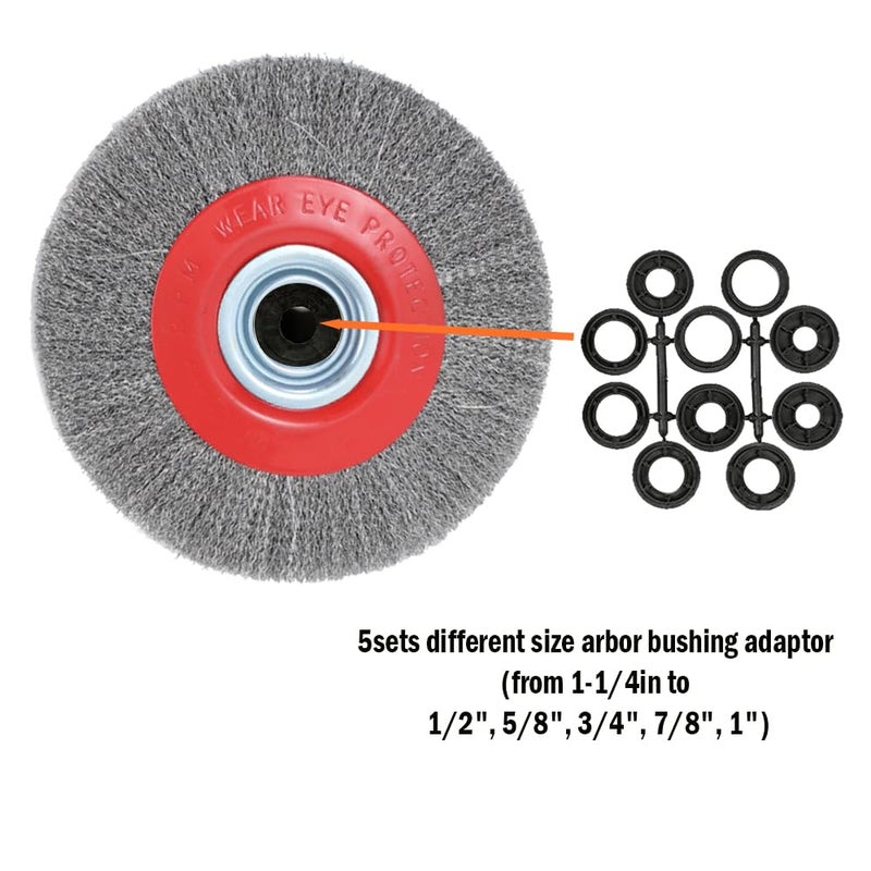 OSFTBVT 8in Bench Wire Wheel Brush for Bench Grinder Coarse Crimped Steel Wire 0.012" with 1/2" 5/8" 3/4" 7/8" 1"(5sets) Spacer Arbors - 1pack - Image 4