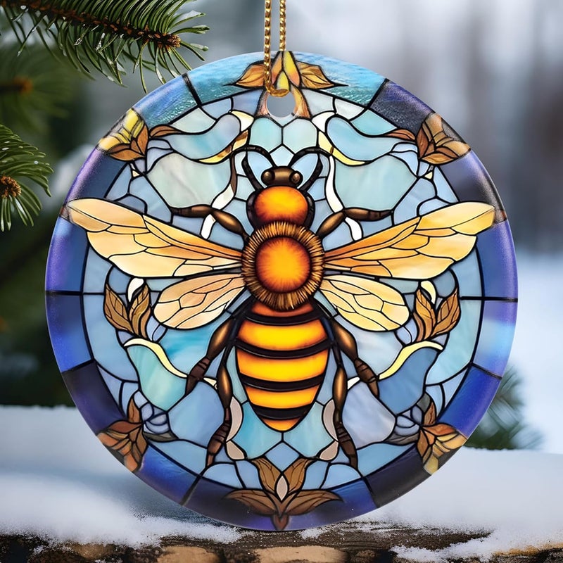 Touber Christmas Ornament, Christmas Decoration, Holiday Present Idea, Heirloom Keepsake, Round Ceramic, Gift Exchange, Gift Idea, Bee - Image 1