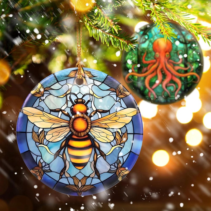 Touber Christmas Ornament, Christmas Decoration, Holiday Present Idea, Heirloom Keepsake, Round Ceramic, Gift Exchange, Gift Idea, Bee - Image 4