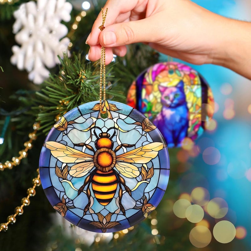 Touber Christmas Ornament, Christmas Decoration, Holiday Present Idea, Heirloom Keepsake, Round Ceramic, Gift Exchange, Gift Idea, Bee - Image 5