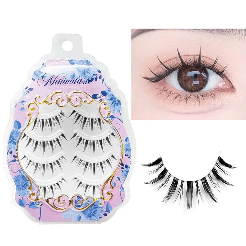 MIKIWI Manga Lashes Natural Look Japanese Style False Eyelashes 4 Pairs Spiky Anime Lashes Clear Band Cosplay Eyelashes - Image 1