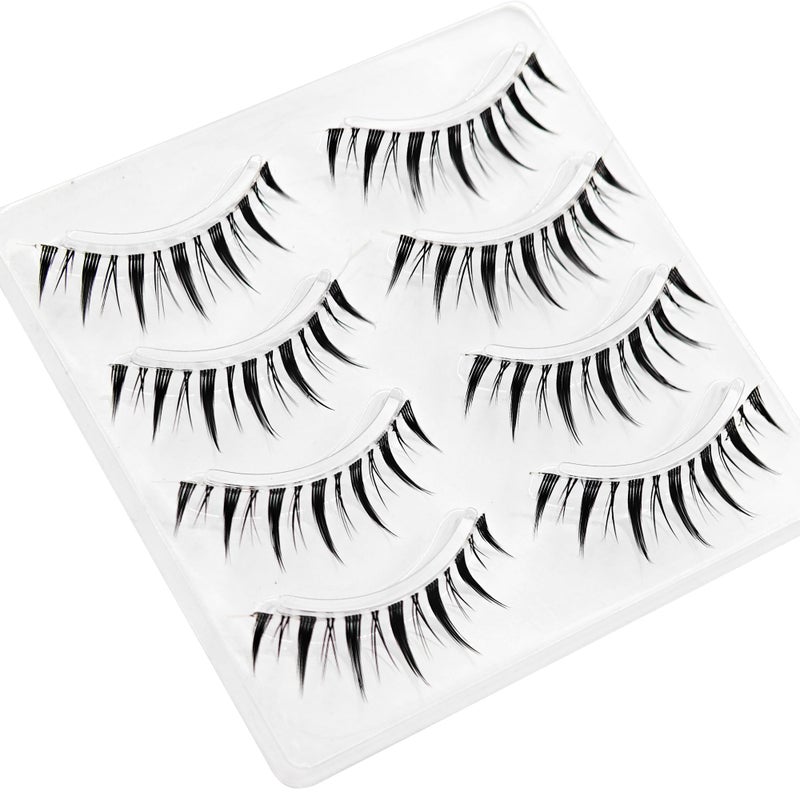 MIKIWI Manga Lashes Natural Look Japanese Style False Eyelashes 4 Pairs Spiky Anime Lashes Clear Band Cosplay Eyelashes - Image 4