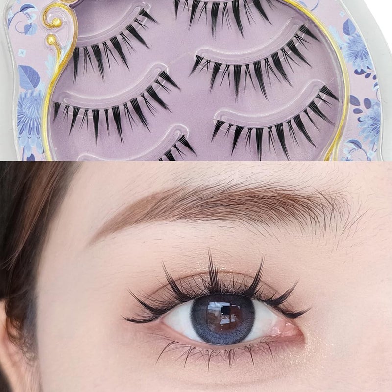 MIKIWI Manga Lashes Natural Look Japanese Style False Eyelashes 4 Pairs Spiky Anime Lashes Clear Band Cosplay Eyelashes - Image 3
