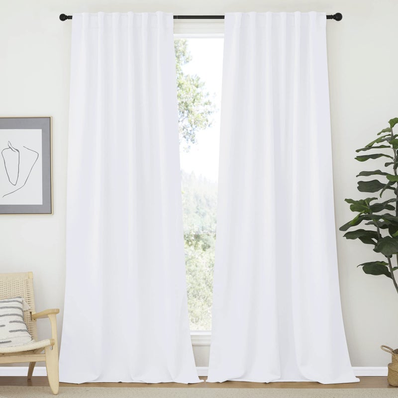 NICETOWN Window Treatment Curtains for Guestroom Pure White Color W52 x L108 2 PCs Back TabRod Pocket Draperies for Apartment