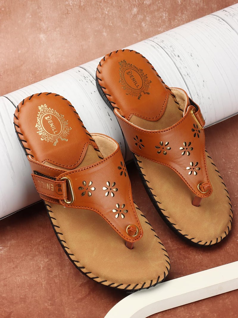 Denill Women's Latest Collection Comfortable Tan Synthetic Slippers Flip Flop - 8 UK - Image 2