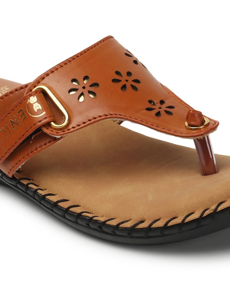 Denill Women's Latest Collection Comfortable Tan Synthetic Slippers Flip Flop - 8 UK - Image 5