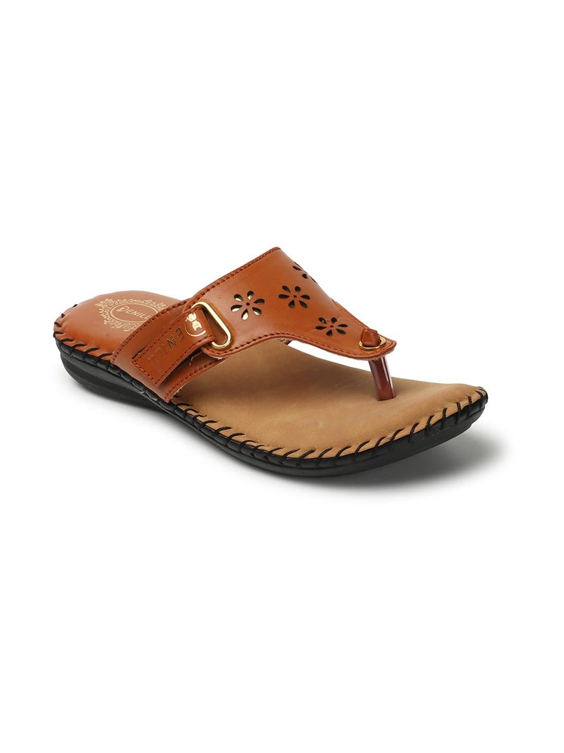 Denill Women's Latest Collection Comfortable Tan Synthetic Slippers Flip Flop - 8 UK - Image 1