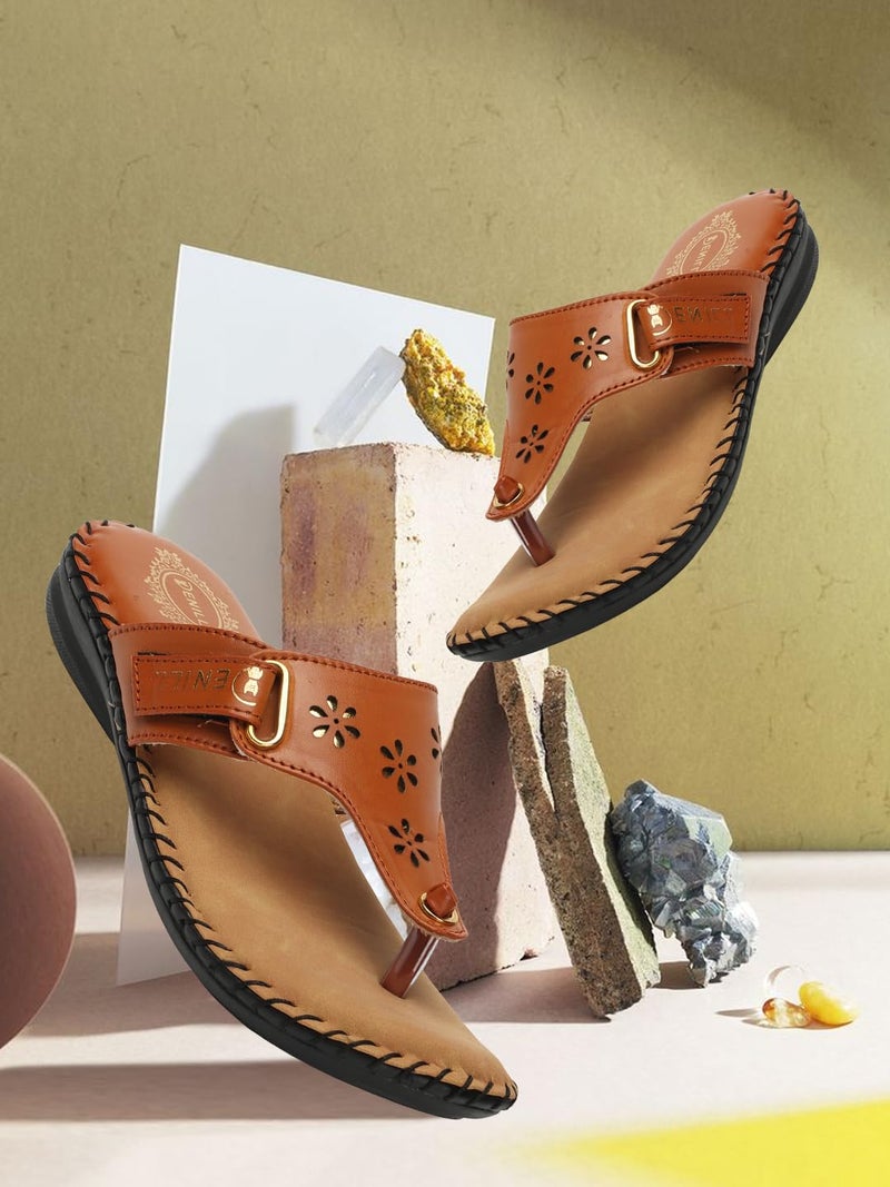 Denill Women's Latest Collection Comfortable Tan Synthetic Slippers Flip Flop - 8 UK - Image 3