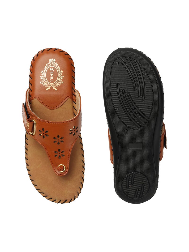 Denill Women's Latest Collection Comfortable Tan Synthetic Slippers Flip Flop - 8 UK - Image 4