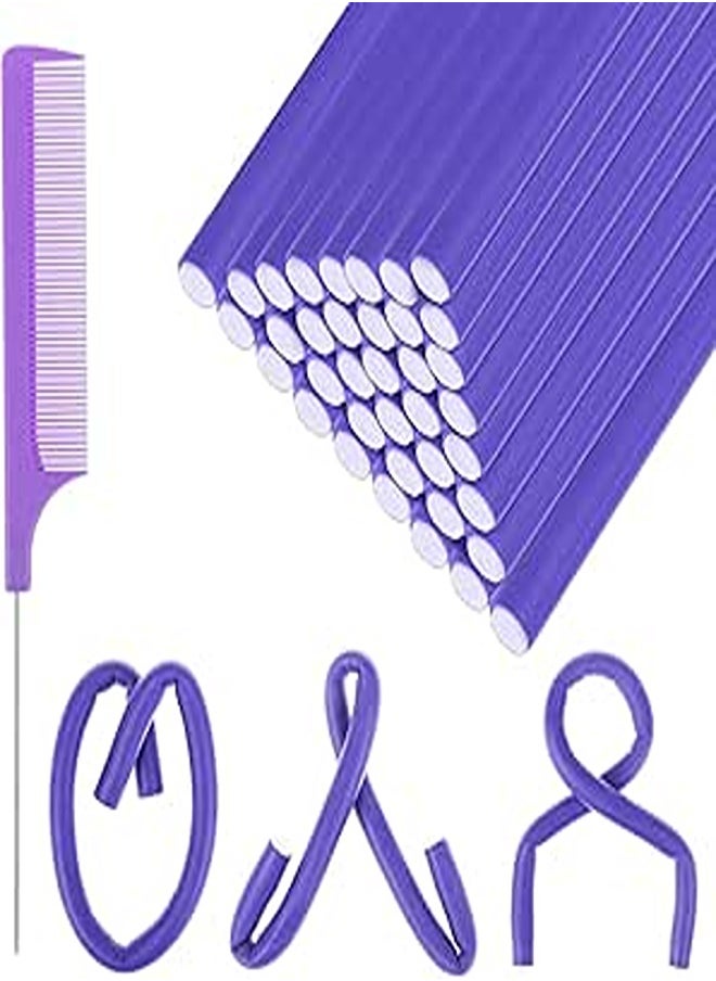 Haishell - Haishell 40 Pieces Curling Rods No Heat Hair Curlers for Long Hair,(9.4x0.4inch) Soft Foam Heatless Hair Rollers Rods with 1 Steel Pintail Comb for Women and Girls Homemade Curly Hair - Image 1