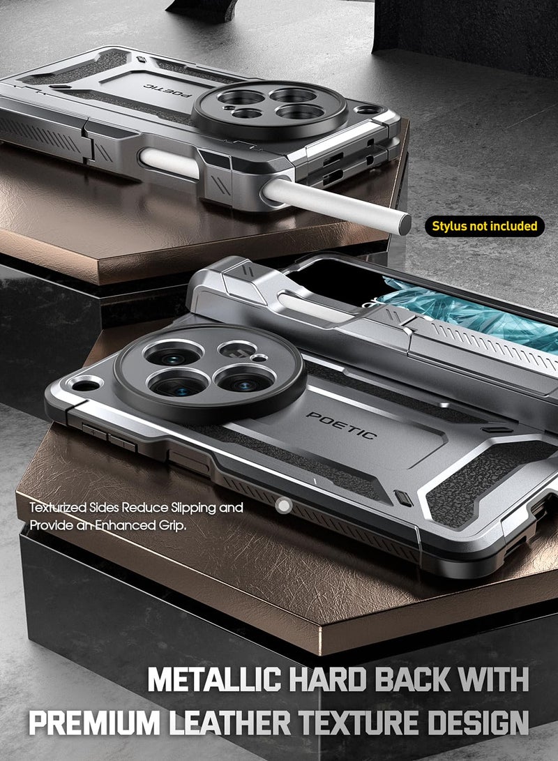 Poetic Spartan Case for OnePlus Open/Oppo Find N3, [Hinge Protection] [Kickstand] [Oppo Pen Holder] Full-Body Protective Rugged Cover, Built-in Screen Protector, Gun Metal - Image 4