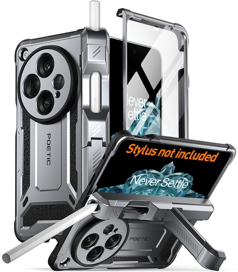 Poetic Spartan Case for OnePlus Open/Oppo Find N3, [Hinge Protection] [Kickstand] [Oppo Pen Holder] Full-Body Protective Rugged Cover, Built-in Screen Protector, Gun Metal - Image 2
